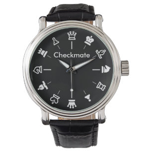 Schackmatt schackklocka - på svart armbandsur
