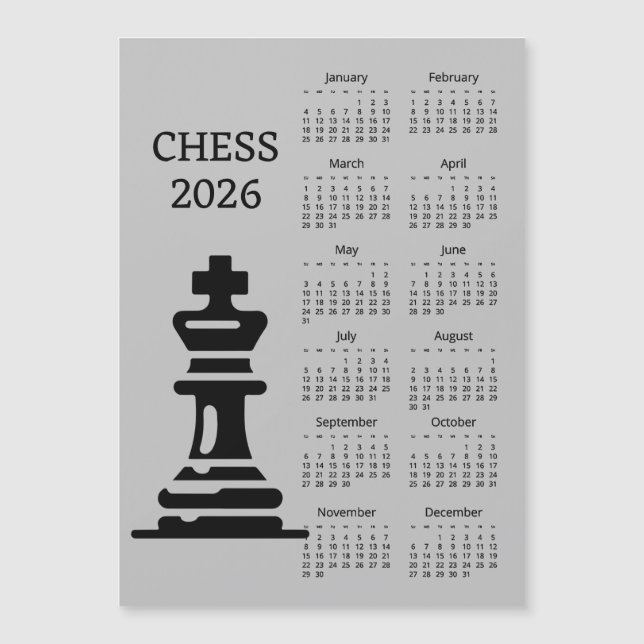 Schackpjäs King 2026 Kalender Magnetkort (Framsida)