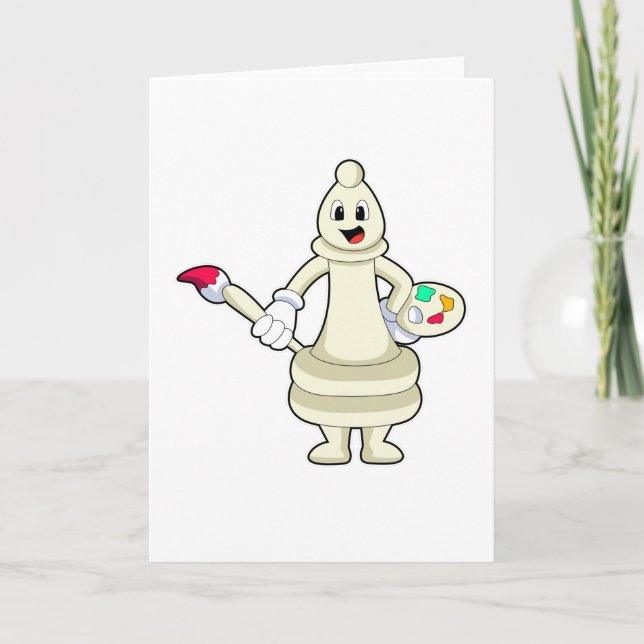 Schackpjäs Löpare som Målare med Pensel & Färg Kort (Framsida)