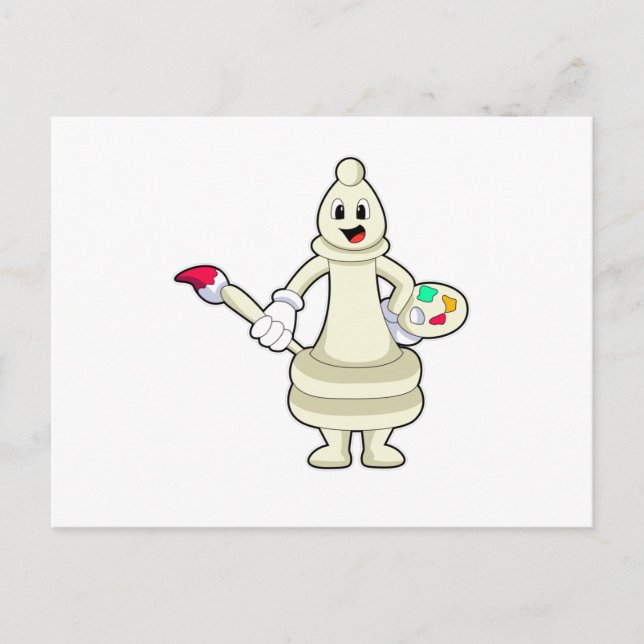 Schackpjäs löpare som målare med pensel och färg vykort (Framsida)