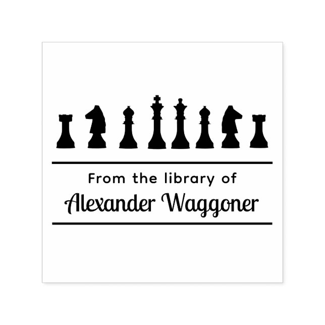 Schackpjäser #1 “Från bibliotek av” Namn Självfärgande Stämpel (Design)