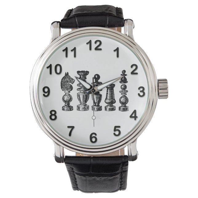 Schackpjäser Vintagekonst Armbandsur (Framsida)