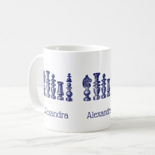 Schackpjäser Vintagekonst Blå Kaffemugg