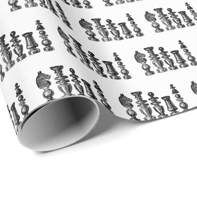 Schackpjäser Vintagekonst Presentpapper (Rullad Hörn)