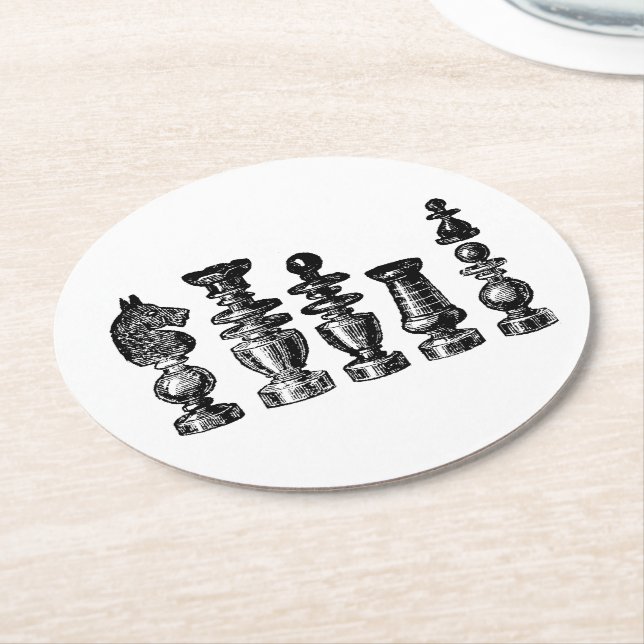 Schackpjäser Vintagekonst Underlägg Papper Rund (Vinklad)