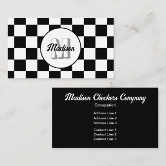 Schackrutiga rutor svart och vit retro monogram visitkort
