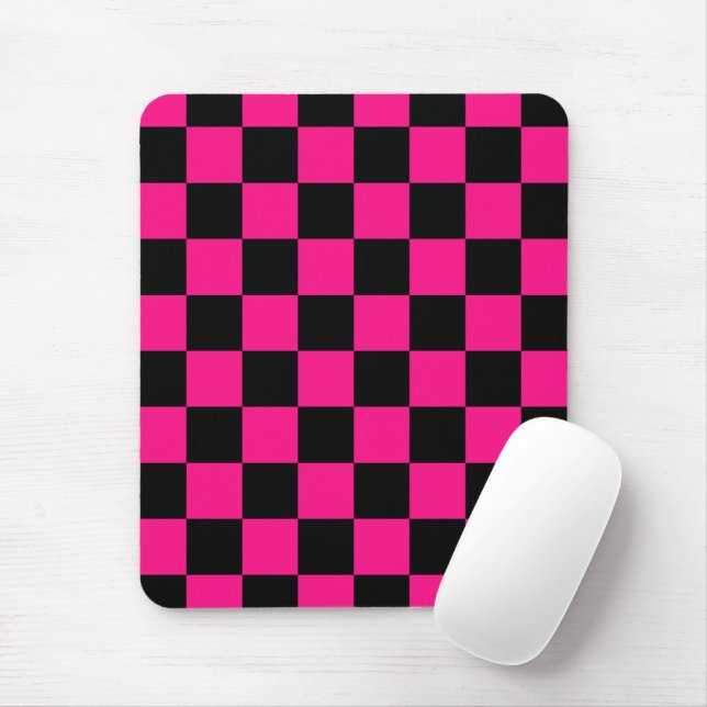 Schackrutiga rutor varmt rosa svart geometrisk ret musmatta (Med mus)