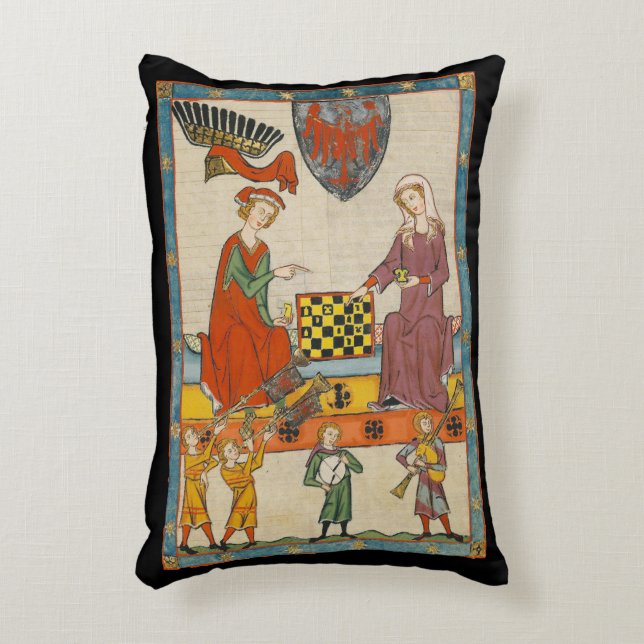 Schackspel 1300-tals Codex Manesse Prydnadskudde (Framsidan(Vertikal))