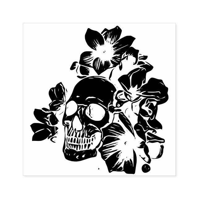 Schädel mit Mangnolia Blumen Stämpel (Tryck)