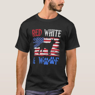 Schäferhund amerikansk flagga USA röd vit & Woof T Shirt