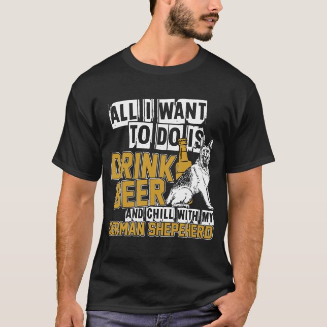 Schäferhund Bier T Shirt (Framsida)