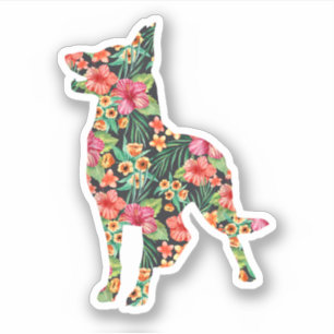 Schäferhund Blomma Rolig Hund Silhuett Blommig Klistermärken