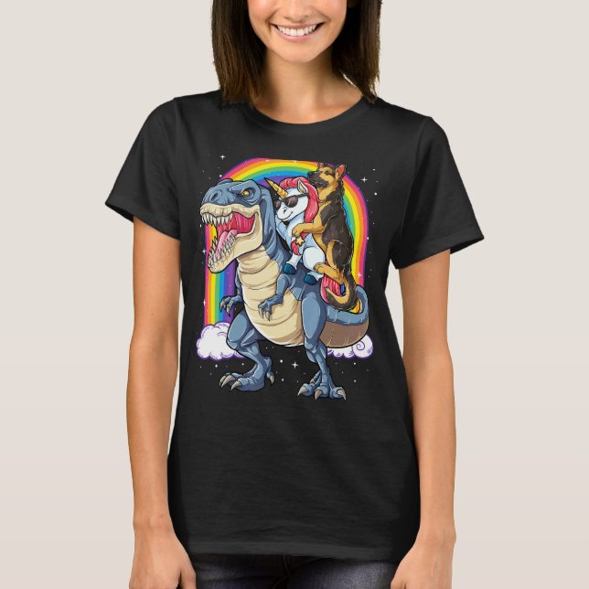Schäferhund enhörning ridande dinosaurie T rex pre Shirt (Framsida)