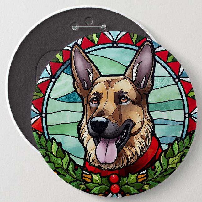 Schäferhund Glas-i-färger Jul Knapp (Framsida & baksida)