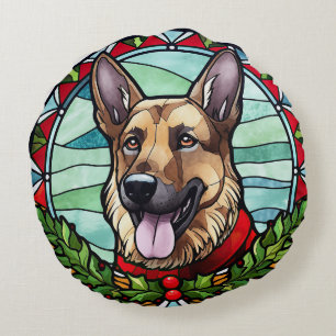 Schäferhund Glas-i-färger Jul Rund Kudde