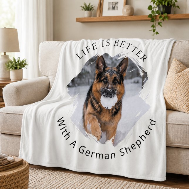 Schäferhund GSD Foto Livet Är Bättre Fleecefilt (Skapare uppladdad)