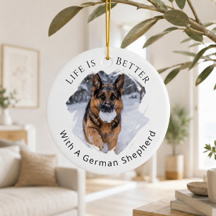 Schäferhund GSD Foto Livet Är Bättre Julgransprydnad Keramik