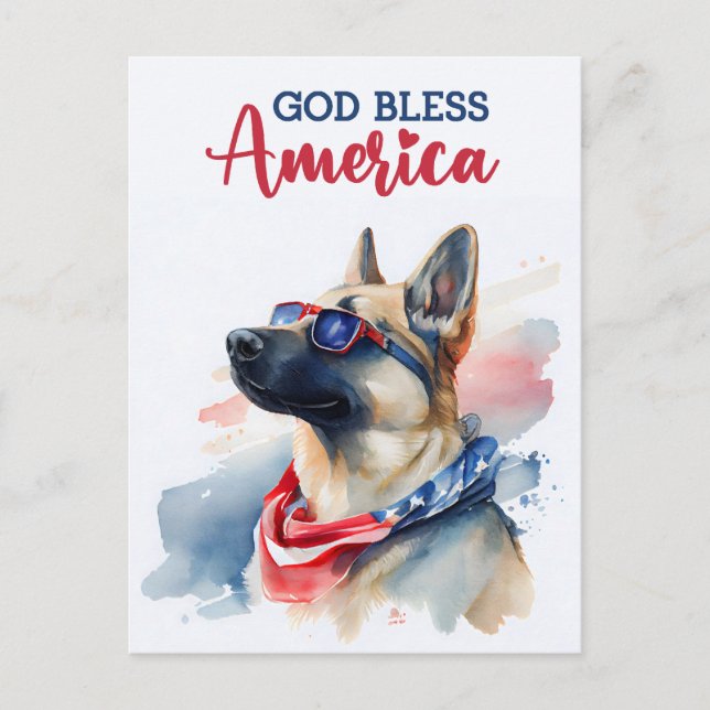 Schäferhund, Gud välsigne Amerika vykort (Framsida)