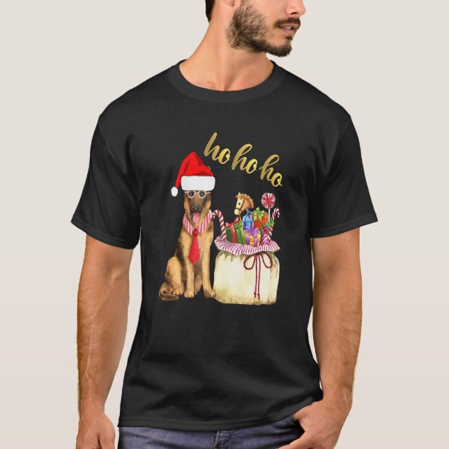Schäferhund Ho Ho Ho T Shirt (Framsida)