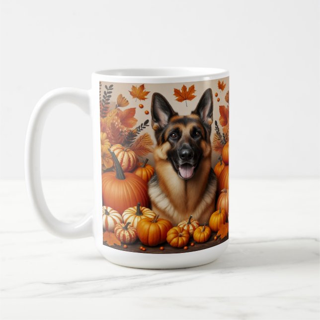 Schäferhund höstmiljö kaffemugg (Vänster)
