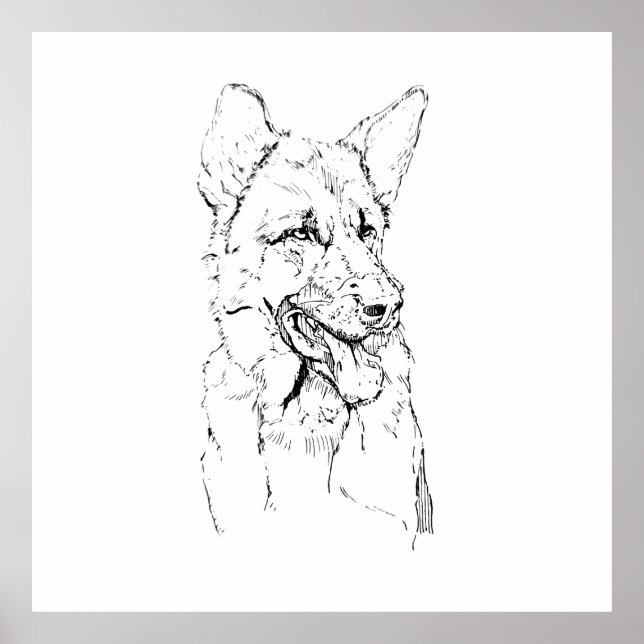 Schäferhund, Hund Illustration Personlig Poster (Framsidan)