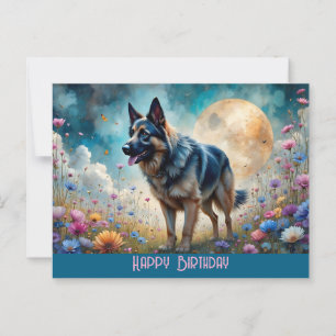 Schäferhund i blomsterfält vykort