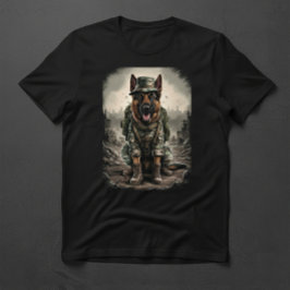 Schäferhund i en soldats uniform t shirt