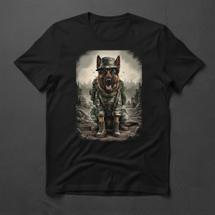 Schäferhund i en soldats uniform t shirt