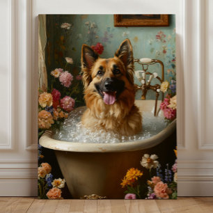 Schäferhund i ett blomsterbad canvastryck