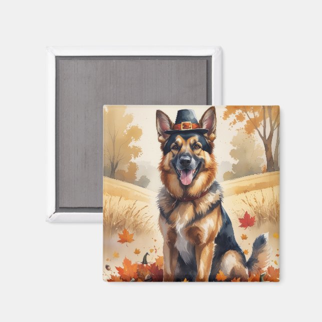Schäferhund i höstlöv tackgivande konst magnet (Front/Back)