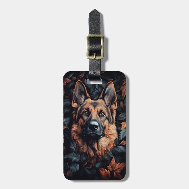 Schäferhund i löv bagagebricka (Vertikal Framsida)