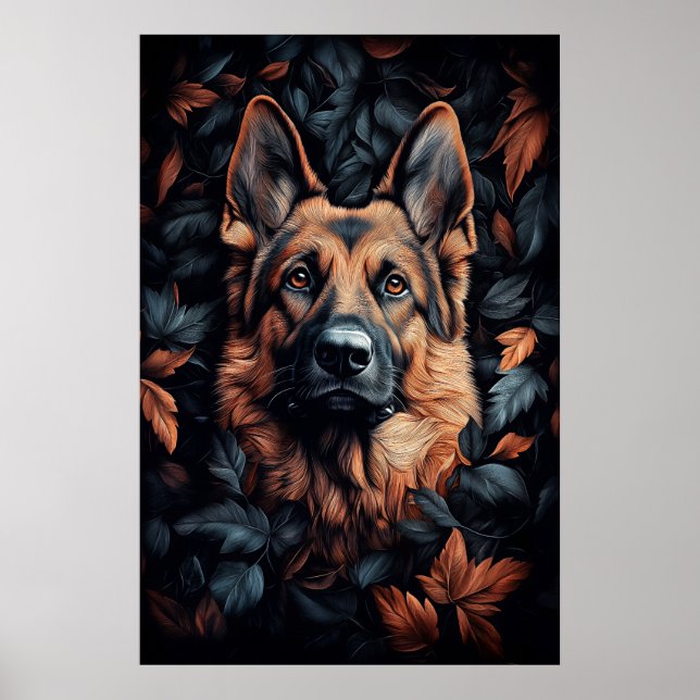 Schäferhund i löv poster (Framsidan)
