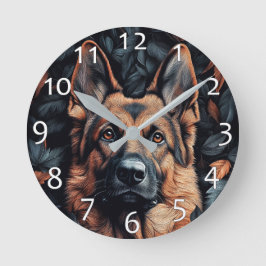Schäferhund i löv rund klocka