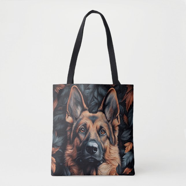 Schäferhund i löv tygkasse (Framsida)
