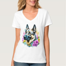 Schäferhund i rosa och gula blommor