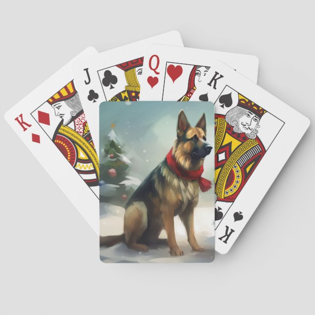 Schäferhund i snö jul casinokort (Baksidan)
