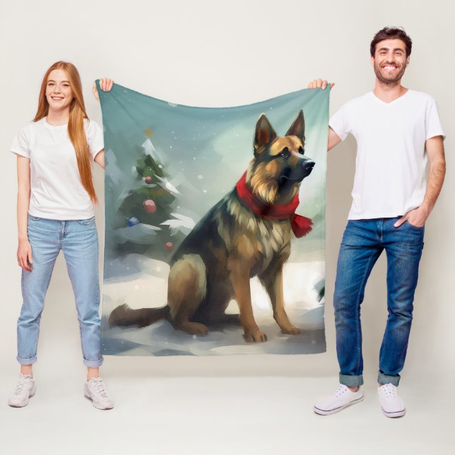 Schäferhund i snö jul fleecefilt (På plats)