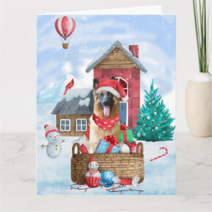 Schäferhund i snö Jul Hund Hus Kort