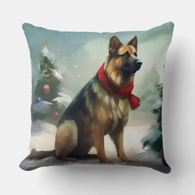Schäferhund i snö jul kudde (Framsida)
