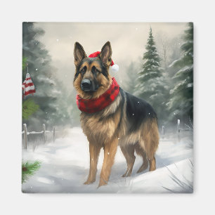 Schäferhund i snö jul magnet
