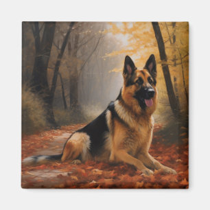 Schäferhund inspireras av höstlöv som faller magnet