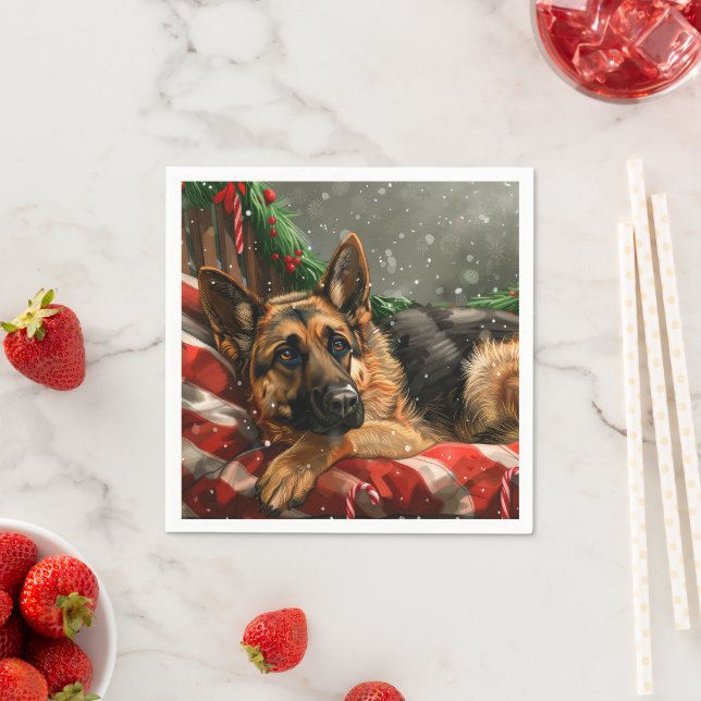 Schäferhund Jul Festlig Pappersservett (Insitu)