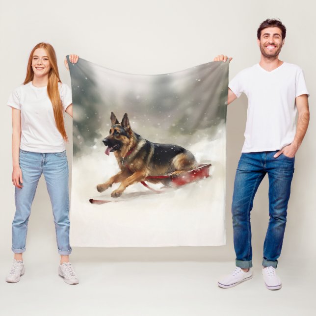 Schäferhund jul snö vinter fleecefilt (På plats)