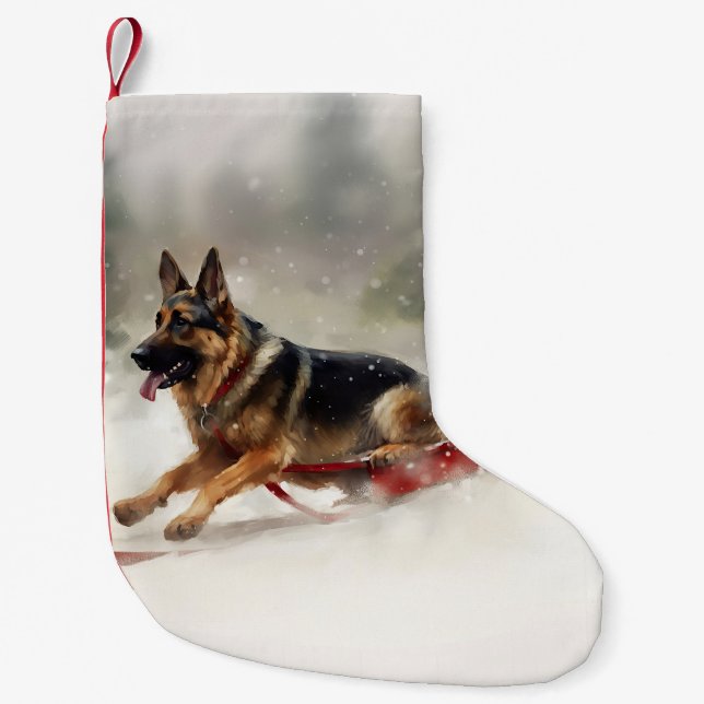 Schäferhund jul snö vinter liten julstrumpa (Framsidan)