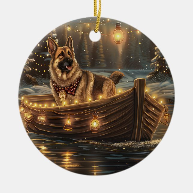 Schäferhund Julfestlig resa Julgransprydnad Keramik (Framsidan)