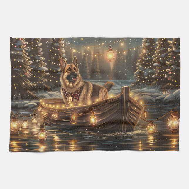Schäferhund Julfestlig resa Kökshandduk (Horisontell)
