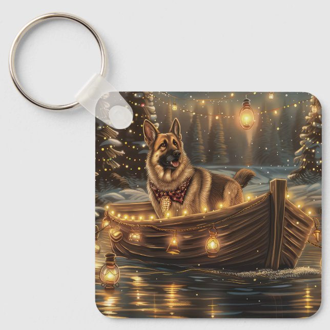 Schäferhund Julfestlig resa Nyckelring (Framsida)