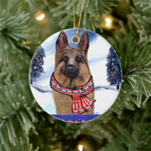 SCHÄFERHUND JULGRANSPRYDNAD KERAMIK