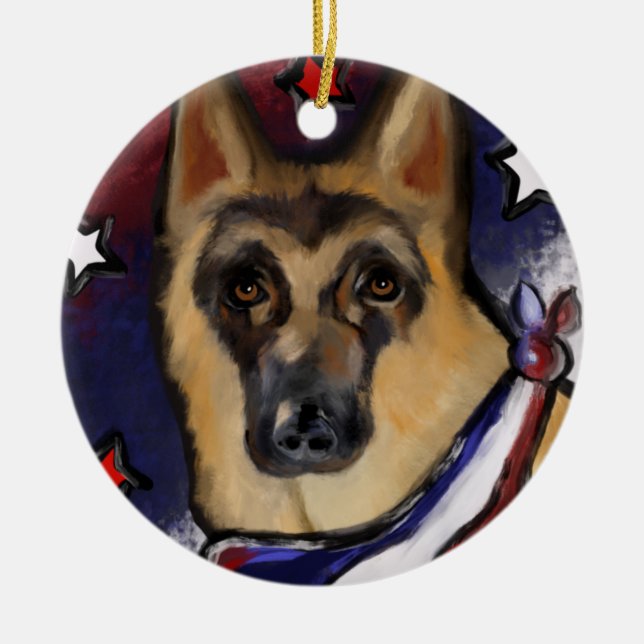 SCHÄFERHUND JULGRANSPRYDNAD KERAMIK (Framsidan)