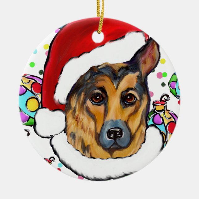 SCHÄFERHUND JULGRANSPRYDNAD KERAMIK (Framsidan)